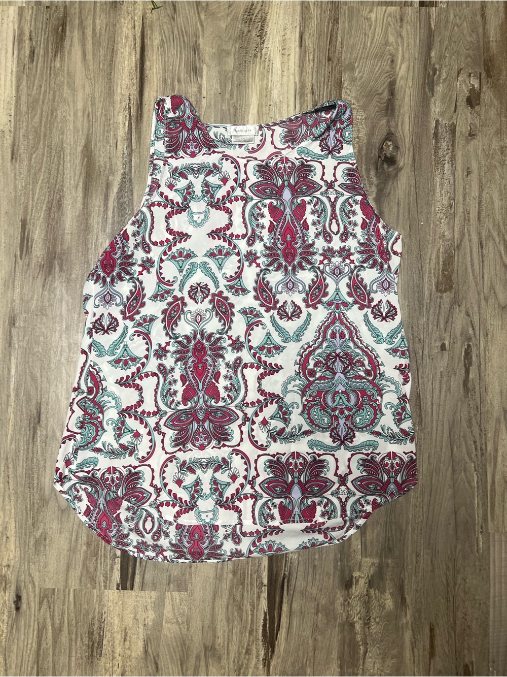 Van Heusen White Paisley Tank with Pink & Teal Accents